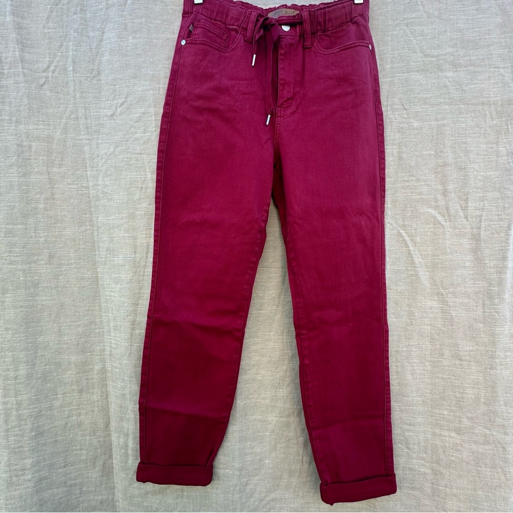 Judy Blue Scarlet Jogger High Rise Drawstring Elastic Waist Cuff Hem Sz 7/28